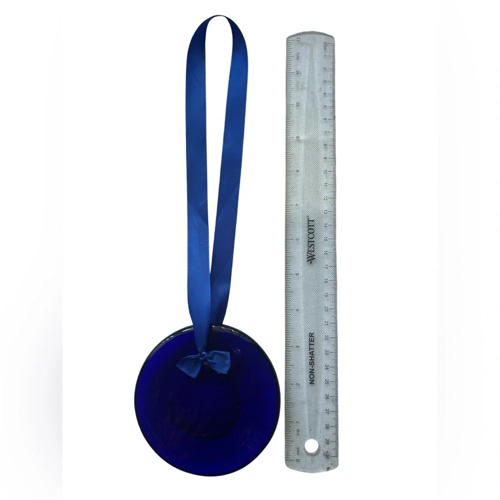 Blue Evil Eye Glass Wall Decor with Ribbon